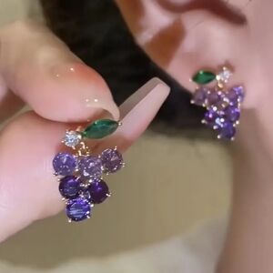 Whimsical Purple and Green Fruit Inspired Gemstone Earrings. NWT